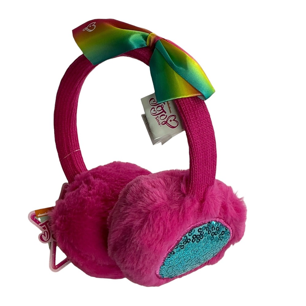 JoJo Siwa Pink Earmuffs Girls One Size Rainbow Bow Faux Fur JJFE2371TG